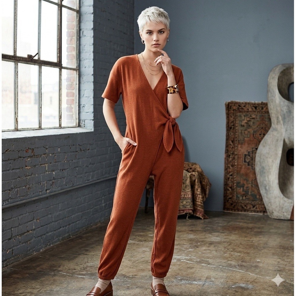 Madewell Orange Rust Knit Tie Knot Jumpsuit NEW NWT‎ $135 M Medium